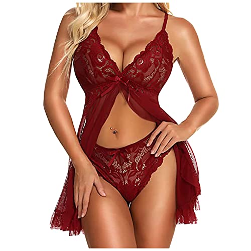 tsaChick Sexy Dessous Damen Für Sex Sexiuntewäsche Spitze Zweiteiliger Set UnterwäSche Frau tiefer V-Ausschnitt Bodysuit Sculpting Shapewear Langarm Erotik Bikini Erotische Dessous-Sets Women QQA81 von tsaChick