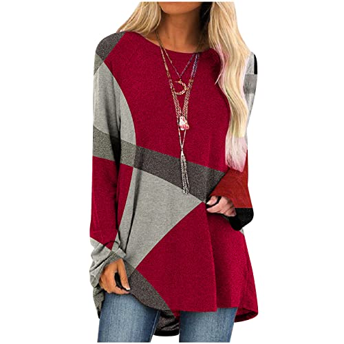 tsaChick Shirts Damen Sommer Damen Mode Casual Pullover Geometrischer Druck Langarm Rundhalsausschnitt Top Shirt Kapuzenpullover Damen Mint Damen Sweater Jacke Strickjacke Damen Lang Große von tsaChick