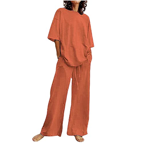tsaChick Sommer Zweiteiler Damen Zweiteiler Damen Sommer Plissee Set Elegant Hosenanzug Button Down Langarmshirt Loungewear Set + High Waist Freizeithose Weite Hose Herbst Outfit Casual Streatwear von tsaChick