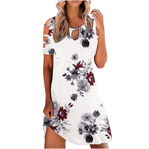 tsaChick Sommerkleid Damen Einfarbig Slim Minikleid Casual Kontrast Flügel Drucken Tunika über dem Knie Kleid Farbverlauf Taillenlanges Kleid Runder Ausschnitt Kalte Schulter Kleid Ladies Kleider von tsaChick