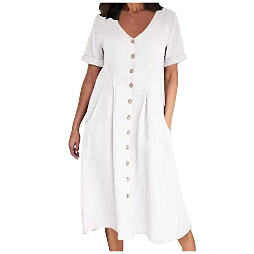 tsaChick Sommerkleid Damen Elegant Sommerkleid Damen Knielang, Damen Kurzarm tiefer V Ausschnitt lässig langes Kleid Maxikleider Strandkleid Damen Vintage Kleider Damen von tsaChick