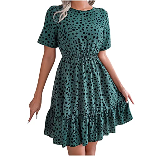 tsaChick Sommerkleid Damen Lässiges Hause Bürokleid Casual Kurzarm Rundhalsausschnitt Above The Knee Dress Mode Polka Punkte Summer Kleider Schweizer Punkt Women's Kleid Bedrucktes Kleid von tsaChick