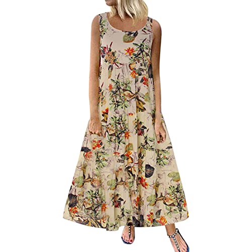 tsaChick Sommerkleid Damen Lang Boho Kleid S-5XL Mode 2023 Ärmelloses Ethnisches Maxikleid Strandkleid Neues Knöchellang Lose Lässiges Tank Kleid Langes Kleid Freizeitkleider Frauen Umstandskleider von tsaChick