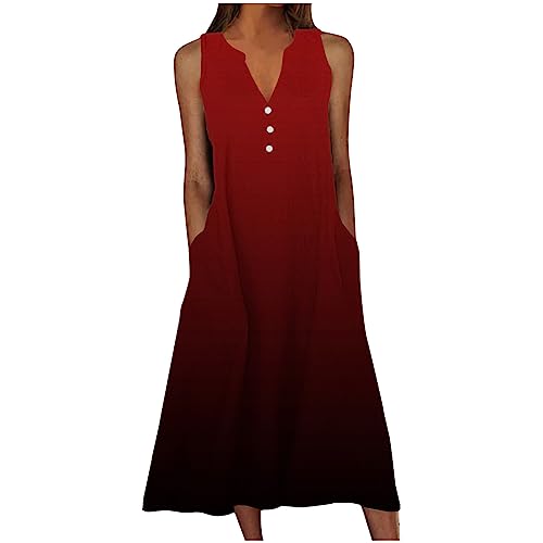 tsaChick Sommerkleid Damen Lang Frauen Ärmellos Freizeitkleid 2023 Sale Angebote Damen Kleid Hochzeitsgast Damen Unisex Durchgeknöpft Farbverlauf Maxi Knopf Abendkleider für Damen LYA13 von tsaChick