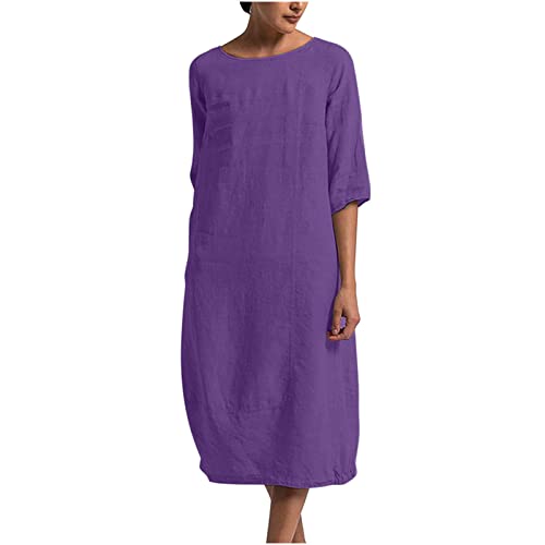 tsaChick Sommerkleid Damen Lang Leinenkleid S-5XL Mode 2023 Kurzarm große Größe Freizeitkleid Neue Einfarbig halbe Ärmel Wadenlang Partykleid Strandkleid Maxikleid Frauen Mädchen Umstandskleider von tsaChick