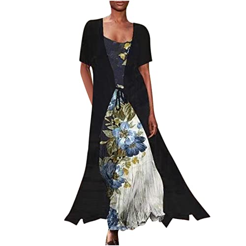 tsaChick Sommerkleid Damen Lang Trägerkleid Kurzarm Chiffon Oberbekleidung Zweiteilige Set Elegant für Hochzeit Abendkleid Strandkleid Große Größen Frauen Boho Langes Kleider Tunika Kleid Etuikleid von tsaChick