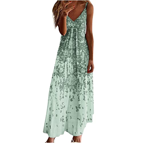 tsaChick Sommerkleid Damen Lang trägerkleid S-3XL Mode 2023 ärmelloses Blumen Strandkleid Neue Tiefe V-Ausschnitt Halfter Maxikleid Freizeitkleid Partykleid Abschlusskleid Brautjungfernkleid Frauen von tsaChick