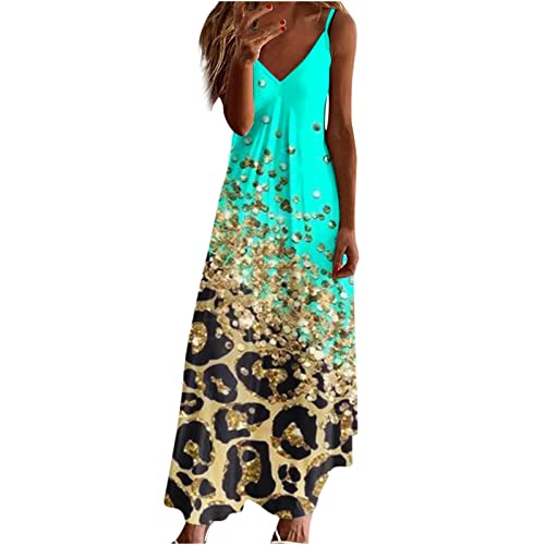 tsaChick Sommerkleid Damen Lang trägerkleid S-3XL Mode 2023 ärmelloses Blumen Strandkleid Neue Tiefe V-Ausschnitt Halfter Maxikleid Freizeitkleid Partykleid Abschlusskleid Brautjungfernkleid Frauen von tsaChick