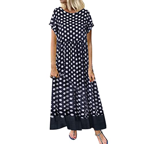 tsaChick Sommerkleid Damen Langes Boho Maxikleid L-5XL Mode 2023 Kurze Ärmel Polka Dot Print A-Linie Kleid Neue Tupfen Druck Fake 2 Stück Freizeitkleid Shirt Kleid Frauen Mädchen Umstandskleider von tsaChick