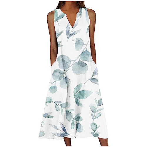 tsaChick Sommerkleid Damen lang maxikleid Baumwolle, Boho Kleid Damen weiß Baumwollgewebe, Strandkleid Damen Sommer Knielang, cocktailkleid Damen lang große größen, White, 3XL von tsaChick