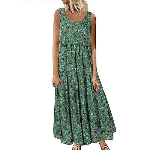 tsaChick Sommerkleid Damen lang maxikleid Baumwolle,Sommerkleid Damen lang Boho schwarz,Sommerkleid Damen lang Boho grün, Green XXL 42 von tsaChick