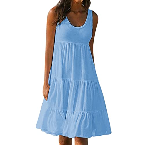 tsaChick Sommerkleid Damen schwarz elegant, Strandkleid Damen weiß Boho, Boho Kleid Damen Sommer lang, kostüm Mittelalter Damen Kopfschmuck, Sky Blue 5XL von tsaChick