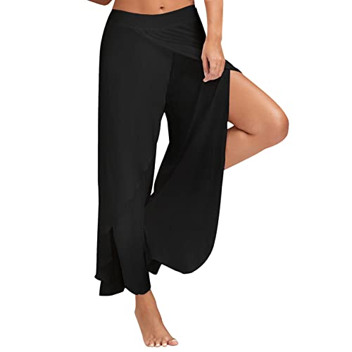 tsaChick Sporthose Damen Lang Bootcut Damen Jogginghose Weitem Bein Fleece High Waist Sporthose Lang Freizeithose Trainingshose Mit Taschen Schwarz 4XL von tsaChick