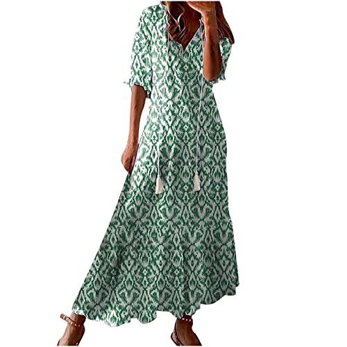 tsaChick Strandkleid Damen Sale Angebote Kleider Damen Sommer Maxikleider Kurzarm Below The Knee Freizeitkleid Damen Sommer Sieben-Viertel-Ärmel V-Ausschnitt bedrucktes Kleid DSE82 von tsaChick