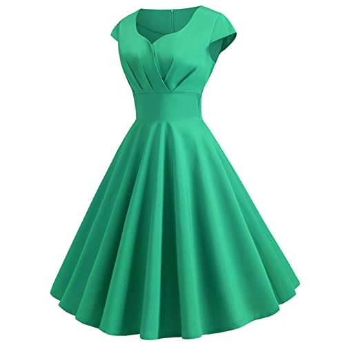 tsaChick Strandkleid Damen Sale Angebote Sommerkleid Damen Midi Kurzen Ärmel Abendkleider Damen V-Ausschnitt Sommerkleid Lang Unifarben Petticoat Kleid Abendkleider DSA25 von tsaChick