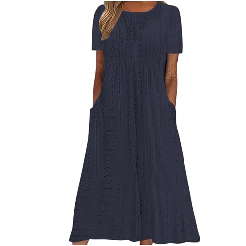 tsaChick Strandkleid Damen Summer Dress Sale Angebote Leinenkleid Damen Kurzarm Below The Knee Freizeitkleid Sommer Damen Casual Solid Farbe Kurzarm Tasche Kleider Kurzarm Kleider DSE60 von tsaChick