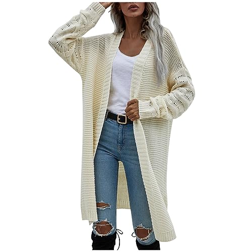 tsaChick Strickjacke Baby Strickjacke Damen Grobstrick Damen Lässig Mode Lange Solide Farbe Frauen Gestrickt Strickjacke Strickjacke Damen Lang Mit Kapuze Strickjacke Damen Kurz 3/ Beige XL von tsaChick