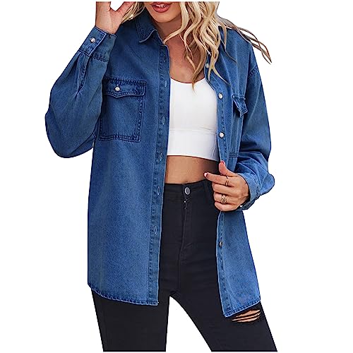 tsaChick Strickjacke Damen Kurz Frauen Langarm Jacket Mädchen Teenager Trachtenjacke Damen Ladies Schluppenkragen Streetwear Blouse Top Herbst Unifarben Knopfleiste Denim Tunika Weste KSU17 von tsaChick