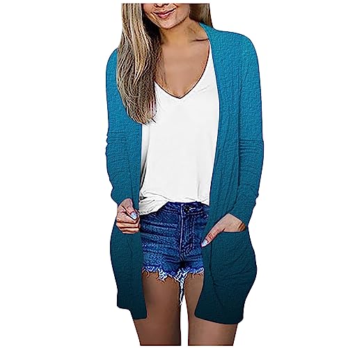 tsaChick Strickjacke Damen Lang Farbverlauf Krawatten Strickjacke Langarm Cardigan Casual Strandkleid Frühling Herbst Top mit Taschen Gradient Leichter Dünne Jacke Gemütlich Offene Freizeitjacke von tsaChick