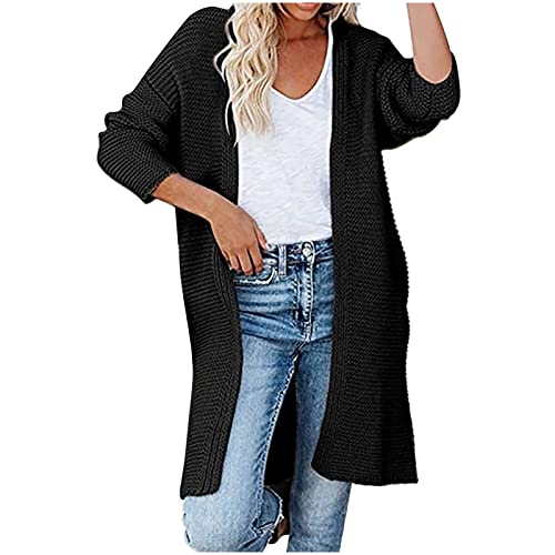 tsaChick Strickjacke Damen Sommer Kurz Mädchen 3/4 Ärmel Schulterjacke Frau Kurze äRmel Ladies Lang Wasserfall Klassisch Sweater Herbst Solide Open Front Feierliche Anlässe Strickpullover KSG20 von tsaChick