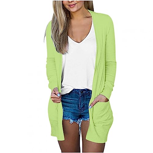 tsaChick Strickjacke Damen Sommer Lang Damen Solide Farbe Lange Ärmel Casual Tops Bluse mit Tasche Strickjacke Boleros für Damen KSW7 von tsaChick