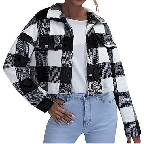 tsaChick Strickjacke Frauen Langärmelig Schulterjacke Mädchen Teenager Cardigan Damen Sommer Women's Short Schluppenkragen Klassisch Pullunder Winter Plaid Button Down Urlaub Taschen Coat KSE15 von tsaChick