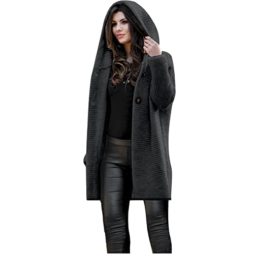 tsaChick Strickjacke MäDchen 140 Damen Langarm Pure Color Loose Long Pullover Strickjacke mit Kapuze Outwear KST9 von tsaChick