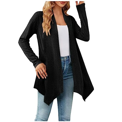 tsaChick Strickjacke Mit Kapuze Damen Strickjacken Kurz Damen Herbst Und Winter Medium Long Solid Farbe Strickjacke Langarm Pullover Strickjacken Für Damen Lang Strickjacken Für Da Schwarz XXL von tsaChick