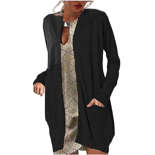 tsaChick Strickjacke Weiß Damen Oversize Sommer Strickjacke Damen Leicht Damen Langarm Strickjacke Cardigan Pullover Cardigan Pocket Top Strickjacke Mädchen 140 Strickjacke Lang Da Schwarz S von tsaChick