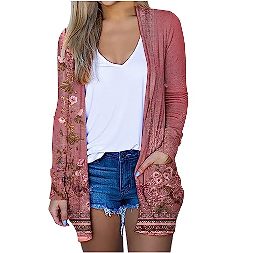 tsaChick Strickjacken FüR Damen Lang Mit Kapuze Frauen Lange Ärmel Mode lässig bequem Taschen Druck Strickjacke Top Bluse KSI40 von tsaChick