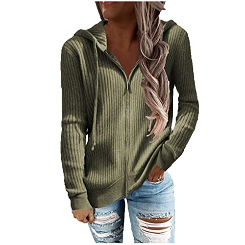 tsaChick Strickjacken FüR MäDchen Baumwolle 158 Mode Casual Women's Solid Long Sleeve Hooded Sweatshirt Zip Tops Damen Strickjacke Mantel KSF24 von tsaChick