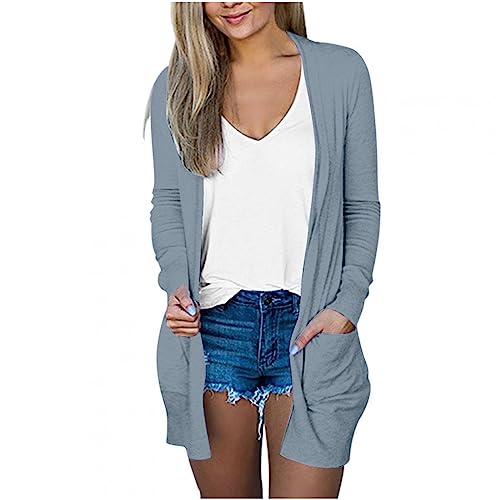 tsaChick Strickjacken Verschluss Holz Damen Feste Farbe Lange Ärmel lässig Tops Bluse mit Tasche Strickjacke KSF10 von tsaChick