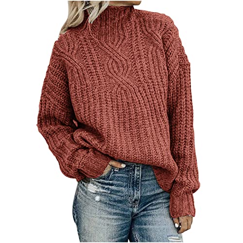 tsaChick Strickpullover Damen Oversize Pullover Damen Rollkragenshirt Cable Knit Elegant Langarm Tops Lose Grobstrick Casual Weich Jumper Sweater Rollkragenpullover Damen Oversize S-5XL von tsaChick
