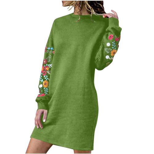 tsaChick Sweatshirt Kleid Damen Verdickte Frühlingskleider Besticktes Langarm Kleid Casual Herbst Winter Blumenstickerei Kleid Solide Stickerei Winterpullikleid Schlankes gerades Kleid Ladies von tsaChick