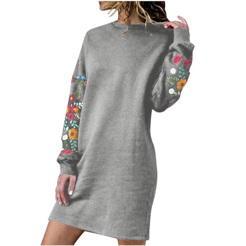 tsaChick Sweatshirt Kleid Damen Verdickte Frühlingskleider Besticktes Langarm Kleid Casual Herbst Winter Blumenstickerei Kleid Solide Stickerei Winterpullikleid Schlankes gerades Kleid Ladies von tsaChick