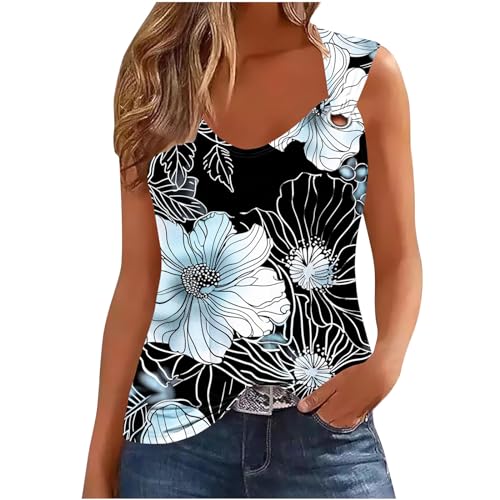 tsaChick Tank Top Damen Spaghetti Top Damen V-Ausschnitt Ärmellos Heberinge aus Metall Sommer Tanktop Flower Crop Tops Damen Sport Casual Tanktops & Träger-Tops für Damen BXA7 von tsaChick