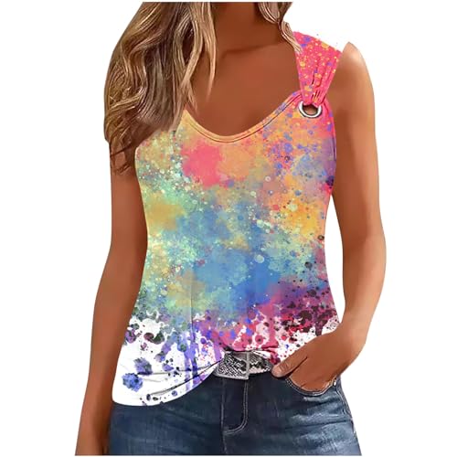 tsaChick Tank Top Damen Spaghetti Top Damen V Neck Ärmellos Heberinge aus Metall Summer Crop Top Tie Dye Tanktop Damen Sport Casual Tanktops & Träger-Tops für Damen BXA4 von tsaChick