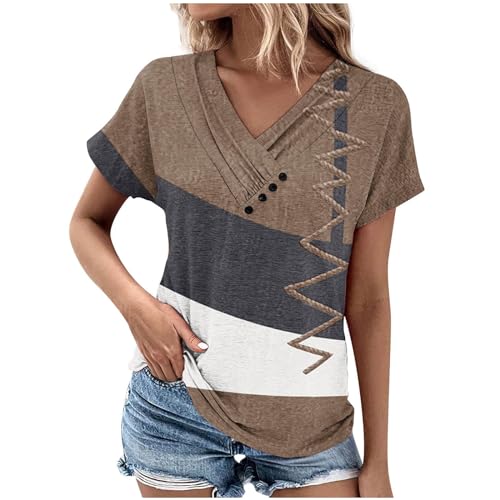 tsaChick Tank Top Damen Stricktop Damen V-Ausschnitt Leinenbluse Tshirt Mit Breitem Bund Kurzarm T Shirt Mit Gummizug Am Bund Damen Hemdbluse Damen Lang Strand Tunika 2024 Neu B8641 von tsaChick