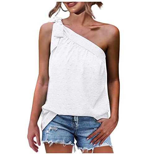 tsaChick Tops Damen Sexy EIN Schulter Oberteile Für Frauen Sommer Chiffon Hemden Krawatte Bow Knot Ärmellose Tank Tops Loose Fit Damen Oberteile Kurz Damen Longshirt 3/4 Arm Sweaterjacken Damen Mit von tsaChick