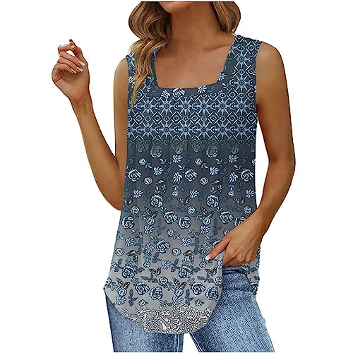 tsaChick Tops Damen V Ausschnitt-Damen Sommer Bedruckte Ärmellose Weste Mit Quadratischem Ausschnitt Shirt Damen Lang Shirt Damen von tsaChick