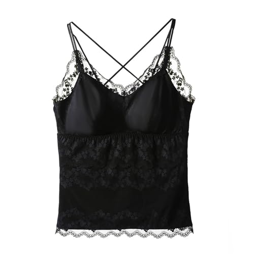 tsaChick Tops Teenager Mädchen Sale Skims Tshirt Damen Sommer Top Ärmellose V Neck Netzgarne Korsett Top Slim Unterhemd mit Spitze mit integriertem BH Spitzenbesatz Solide Sport Tank Top Damen BXN61 von tsaChick