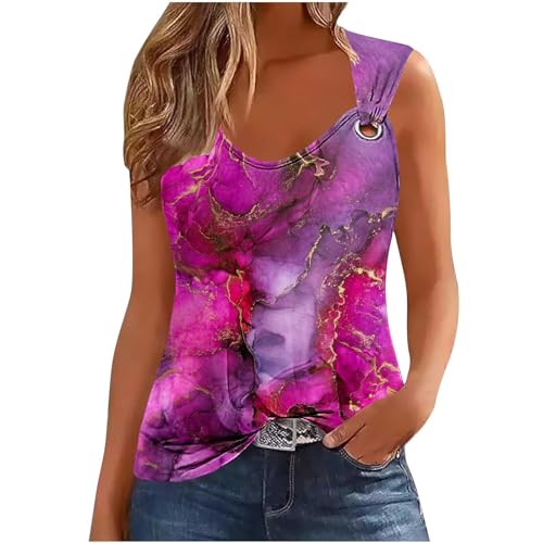 tsaChick TräGertop Damen Angebot Top Damen Metallschlinge Cami Top Rundhalsausschnitt Tank Top Breite Schultergurte Slim Sommer Oberteile Bedruckt Rundhals Oberteil Sexy Marmor Mode Bluse BXB75 von tsaChick