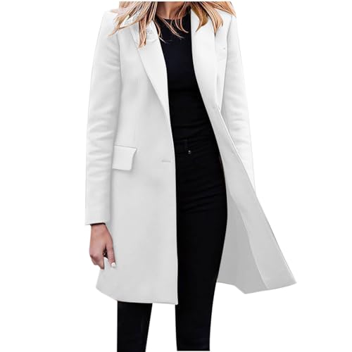 tsaChick Trenchcoat Damen Lang Blazer Langärmeliger, mittellanger, einreihiger, einfarbiger Damenblazer Langärmeliger, kapuzenloser, lässiger Mantel/Jacke S-5XL Strickjacken Damen Modern Lang von tsaChick