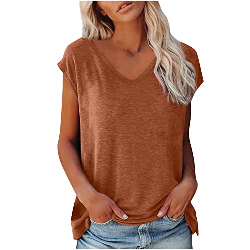 tsaChick Tshirt Damen Sommer Elegant ärmellose t-Shirt Crop Tops Kappenärmel Bluse Oberteile Frauen V-Ausschnitte Rundhals Sommer Top Teenager Mädchen Lässig Sale Hemd Kurzarm Tshirt Oversized Shirt von tsaChick