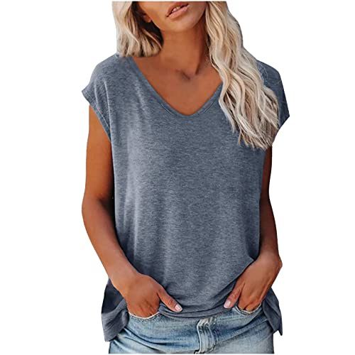 tsaChick Tshirt Damen Sommer Elegant ärmellose t-Shirt Crop Tops Kappenärmel Bluse Oberteile Frauen V-Ausschnitte Rundhals Sommer Top Teenager Mädchen Lässig Sale Hemd Kurzarm Tshirt Oversized Shirt von tsaChick