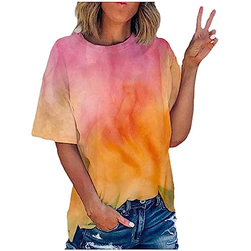 tsaChick Tshirt Damen Sommer Locker Damen Tie Dye T-Shirts Casual Oberteil Locker Kurzarmshirts Tunika Sommershirts Kurzarm Tops mit Batik von tsaChick