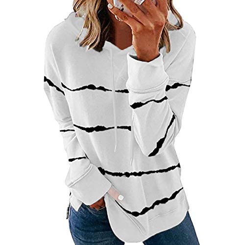 tsaChick Tuniken Pullover Langarmshirt Aufdrucktops Women's Fashion Casual Stripe Print Hooded Long Sleeve Loose T Shirt Tops Kapuzenpullover für Damen WYD43 von tsaChick