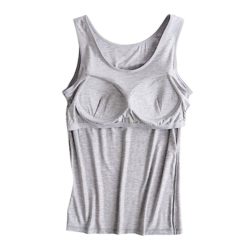 tsaChick Unterhemden MäDchen Damen Unterhemd BH-Hemd Basic U-Ausschnitt Eingebauter BH Bügelloser Gepolstert Tank Tops, XS-2XL von tsaChick