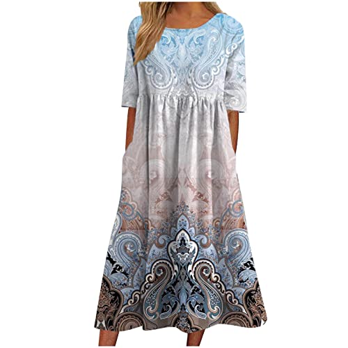 tsaChick Unterkleid Damen Sommerkleider V-Ausschnitt Kurzarm Tunika Rüsche Lässig Lose Flowy Swing A Line Kleid von tsaChick