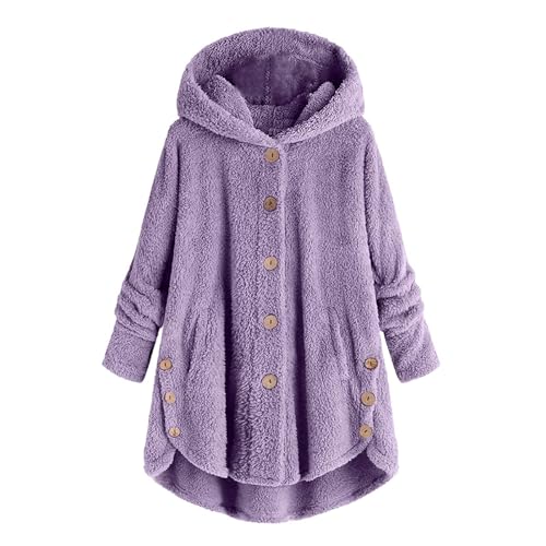 tsaChick WäRmeanzug Lang Teddy Plüschmantel mit Kapuze Winter Warm Knopf Kapuzenjacke Cyber Monday 2023 Discount Damen Fleecejacke S-5XL von tsaChick